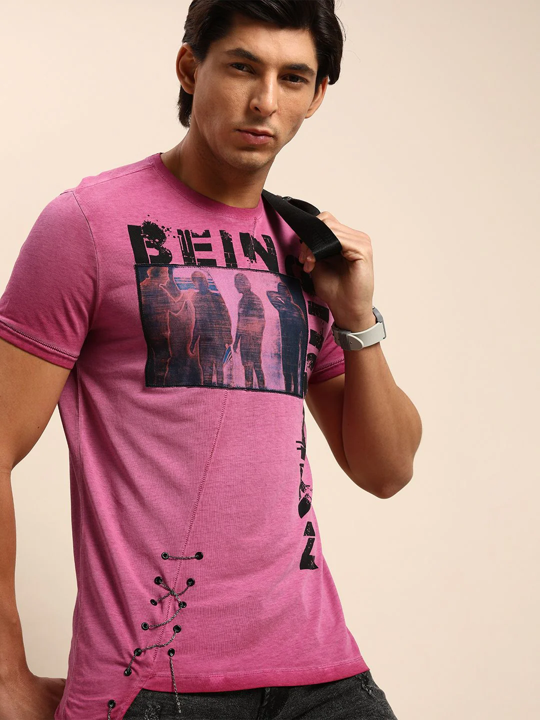 Being Human Men Fuchsia Pink Graphic Printed Pure Cotton T-shirt
