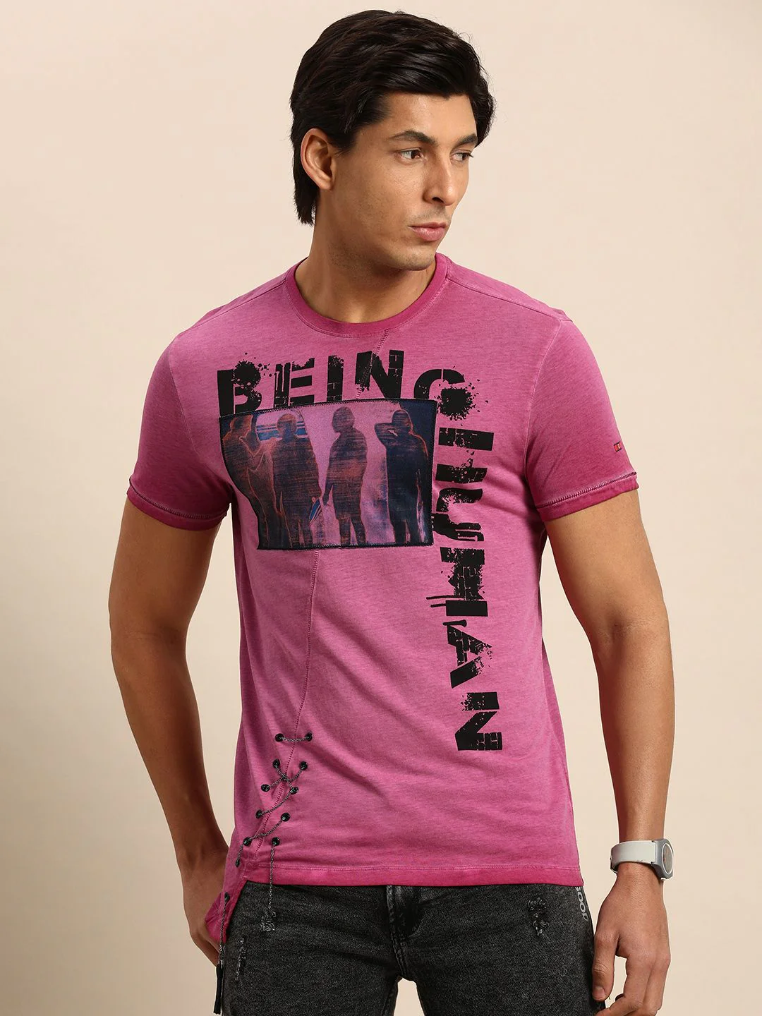 Being Human Men Fuchsia Pink Graphic Printed Pure Cotton T-shirt - Image 3