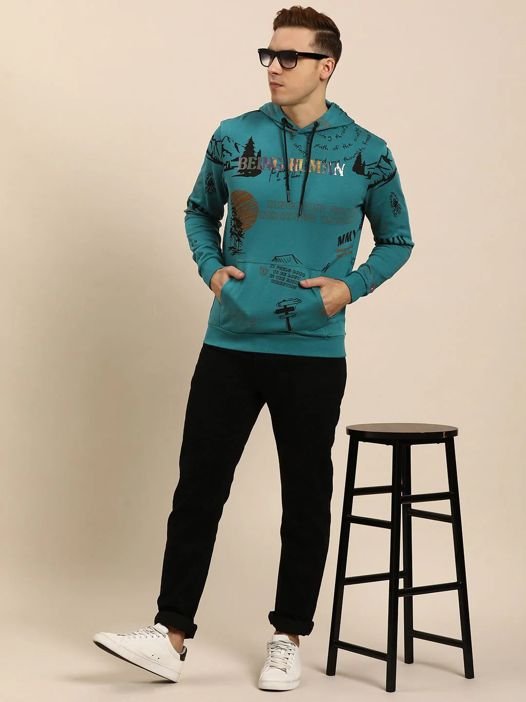 Being Human Men Graphic Printed Pure Cotton Hooded Sweatshirt - Image 6