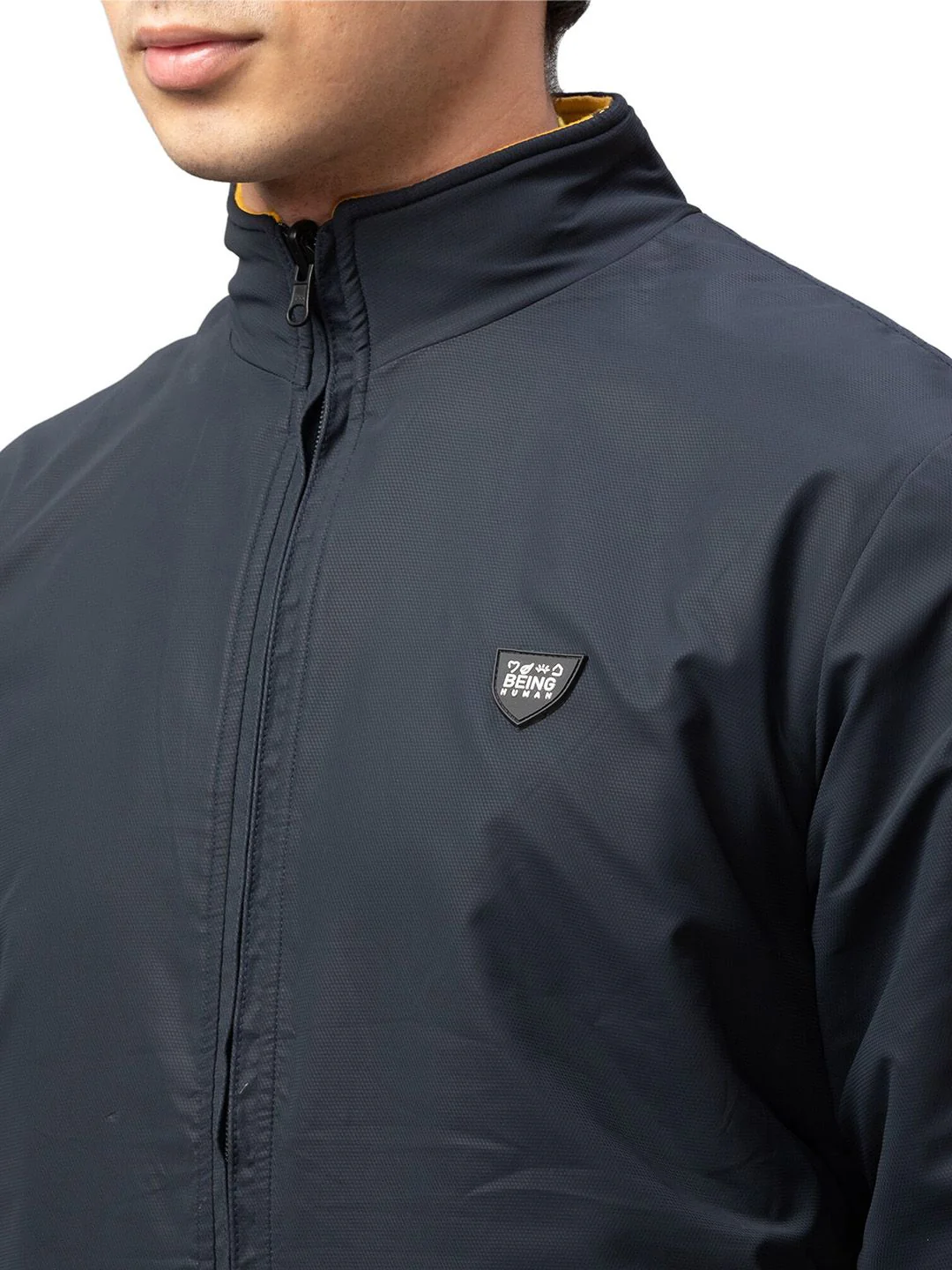 Being Human Men Navy Blue Crop Bomber Jacket - Image 2