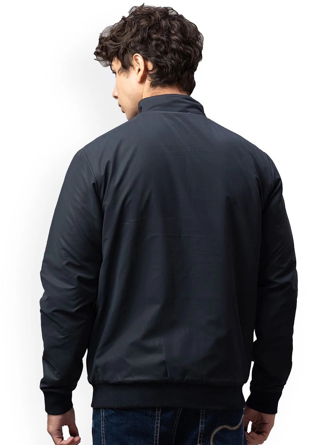 Being Human Men Navy Blue Crop Bomber Jacket - Image 5