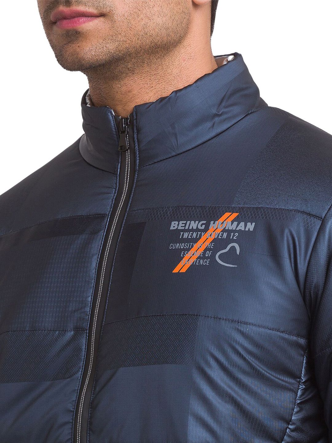 Being Human Men Navy Blue Solid Padded Jacket - Image 2
