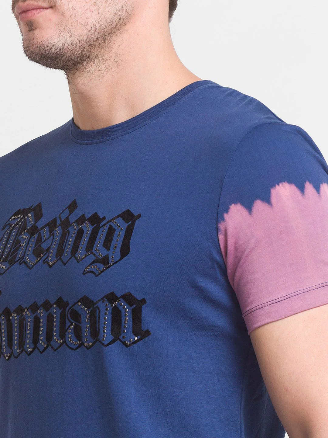 Being Human Men Navy Blue Typography Printed Cotton  T-shirt - Image 2
