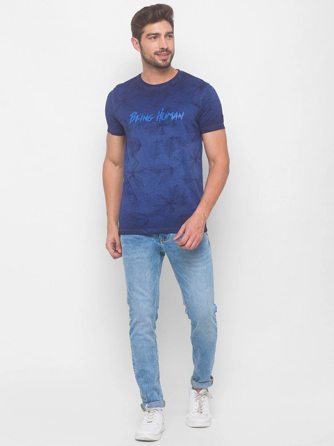 Being Human Men Navy Blue Typography Printed Pure Cotton T-shirt - Image 9