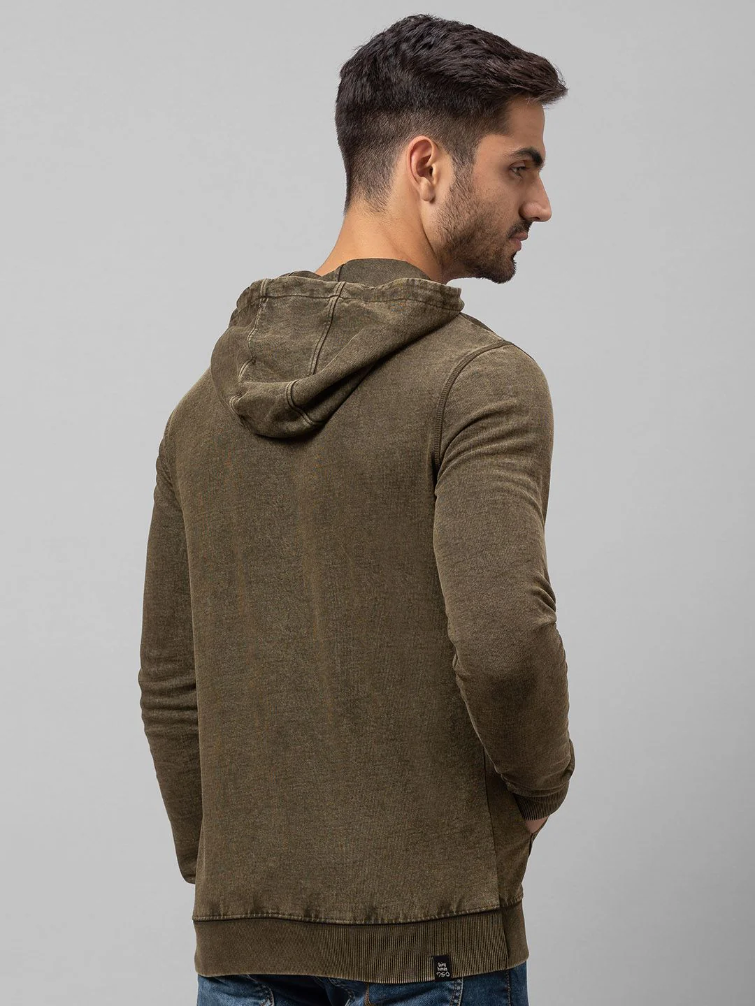 Being Human Men Olive Green Printed Hooded Cotton Sweatshirt - Image 5