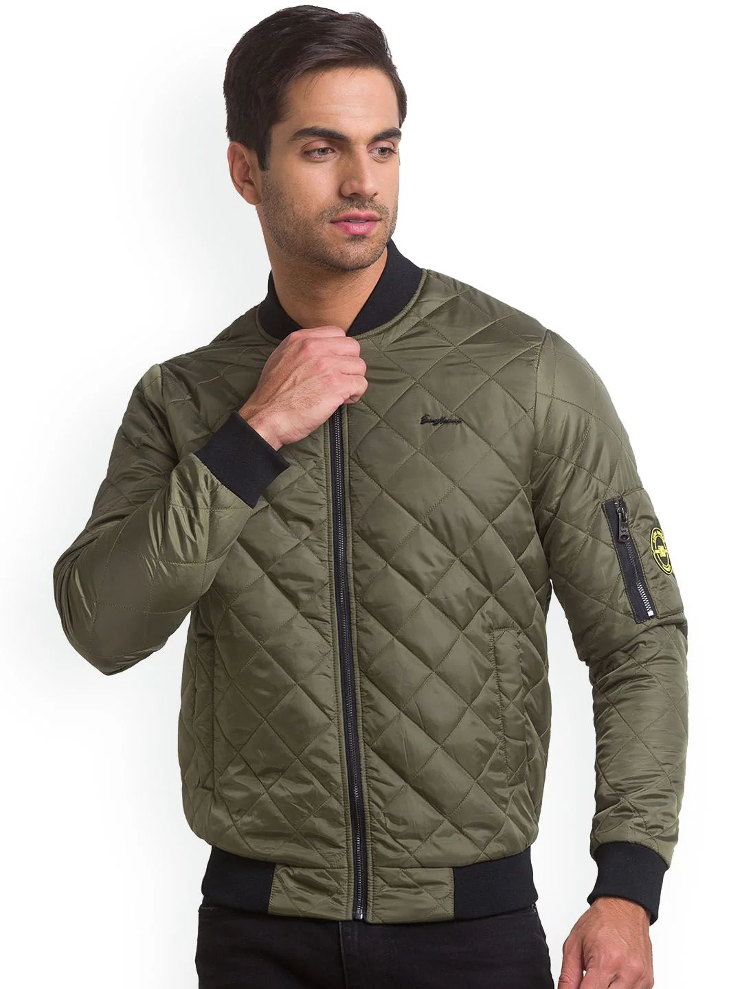 Being Human Men Olive Green Solid Quilted Jacket - Image 2