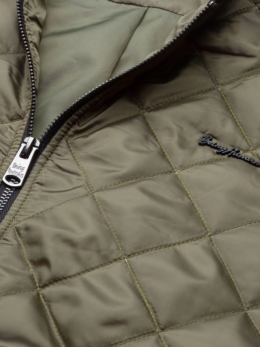 Being Human Men Olive Green Solid Quilted Jacket - Image 4