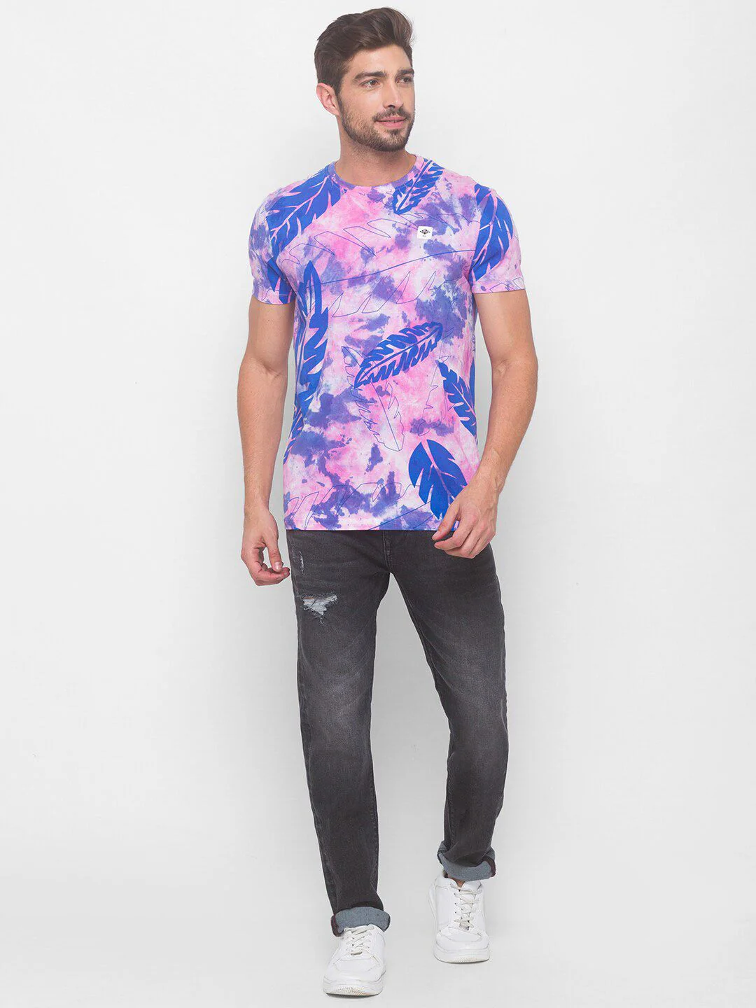 Being Human Men Pink & Blue Printed Pure Cotton T-shirt - Image 4