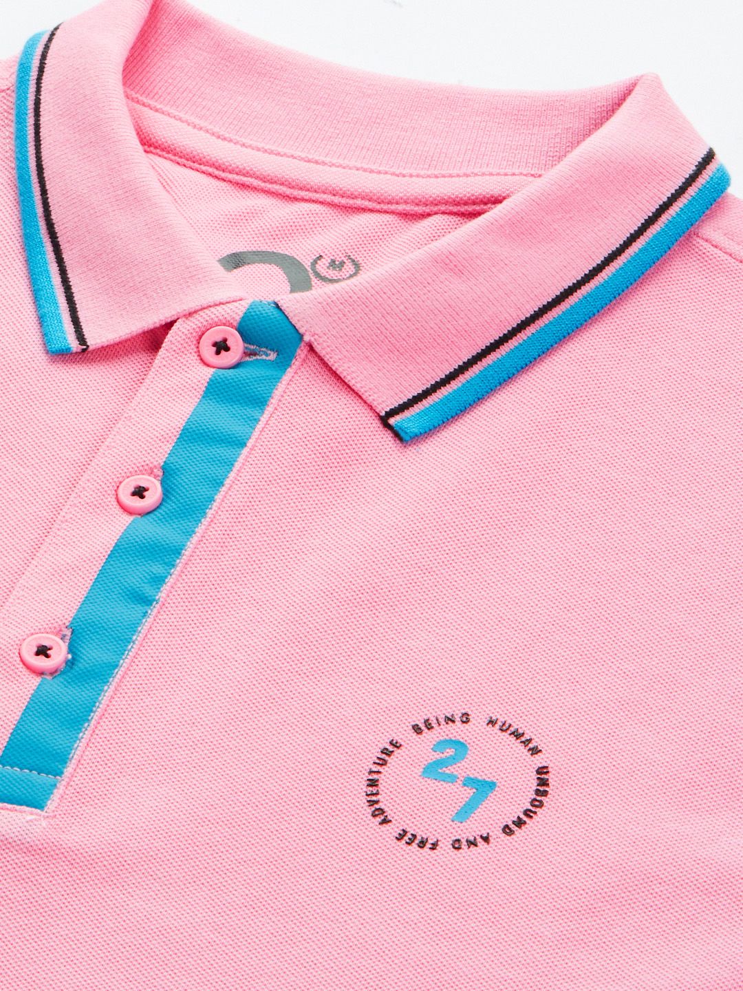 Being Human Men Pink Solid Polo Collar Pure Cotton Slim Fit T-shirt With Brand Logo Print - Image 2