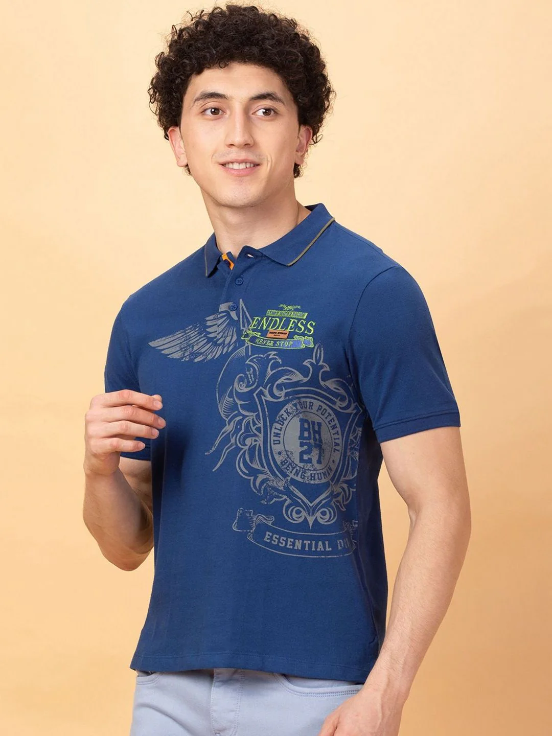 Being Human Men Printed Polo Collar Applique T-shirt - Image 2
