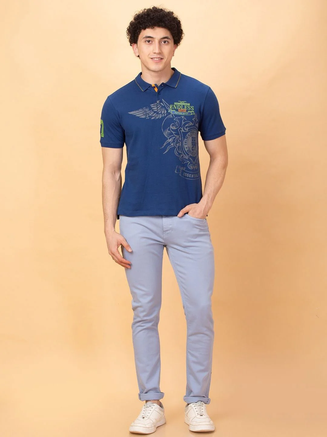 Being Human Men Printed Polo Collar Applique T-shirt - Image 4