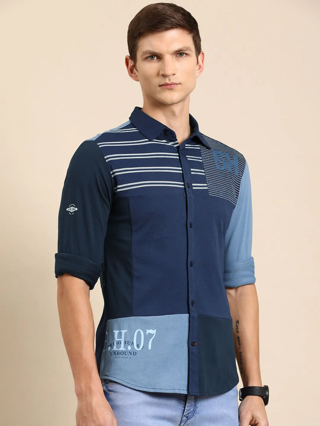 Being Human Men Pure Cotton Slim Fit Colourblocked Casual Shirt - Image 5