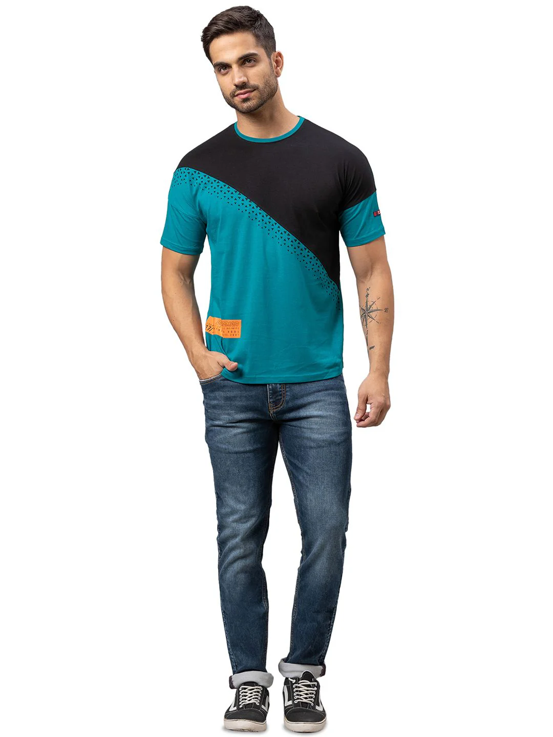 Being Human Men Red Colourblocked Cotton T-shirt - Image 4