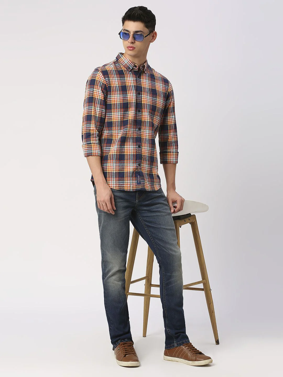 Being Human Men Slim Fit Button-Down Collar Tartan Checks Opaque Checked Casual Shirt - Image 6