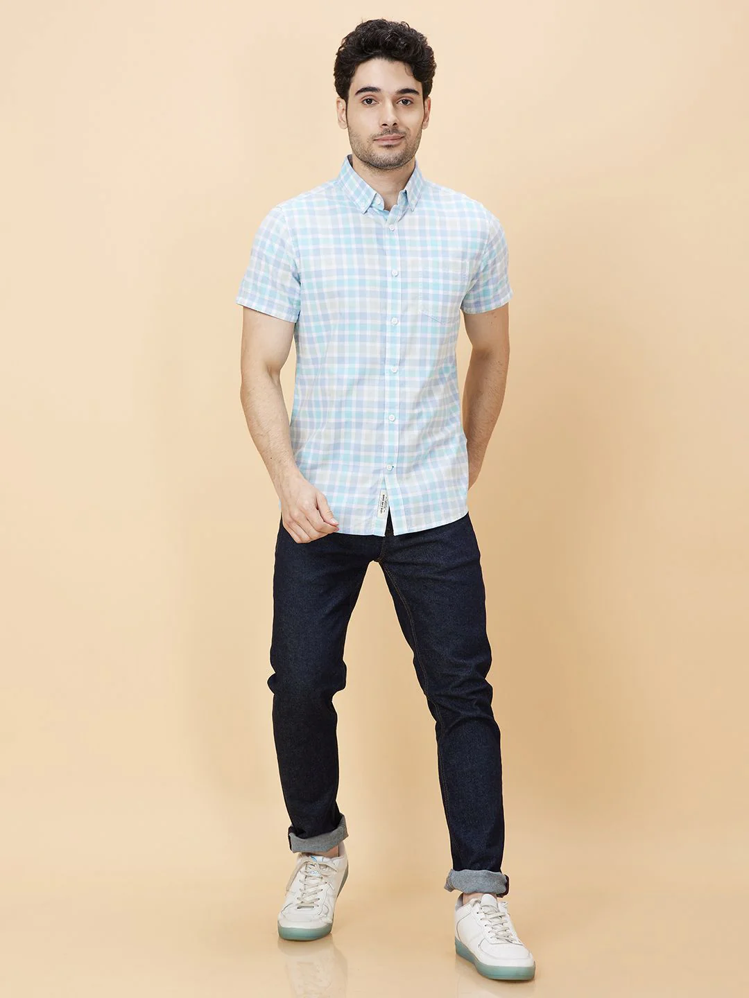 Being Human Men Slim Fit Tartan Checks Button-Down Collar Opaque Checked Casual Shirt - Image 4