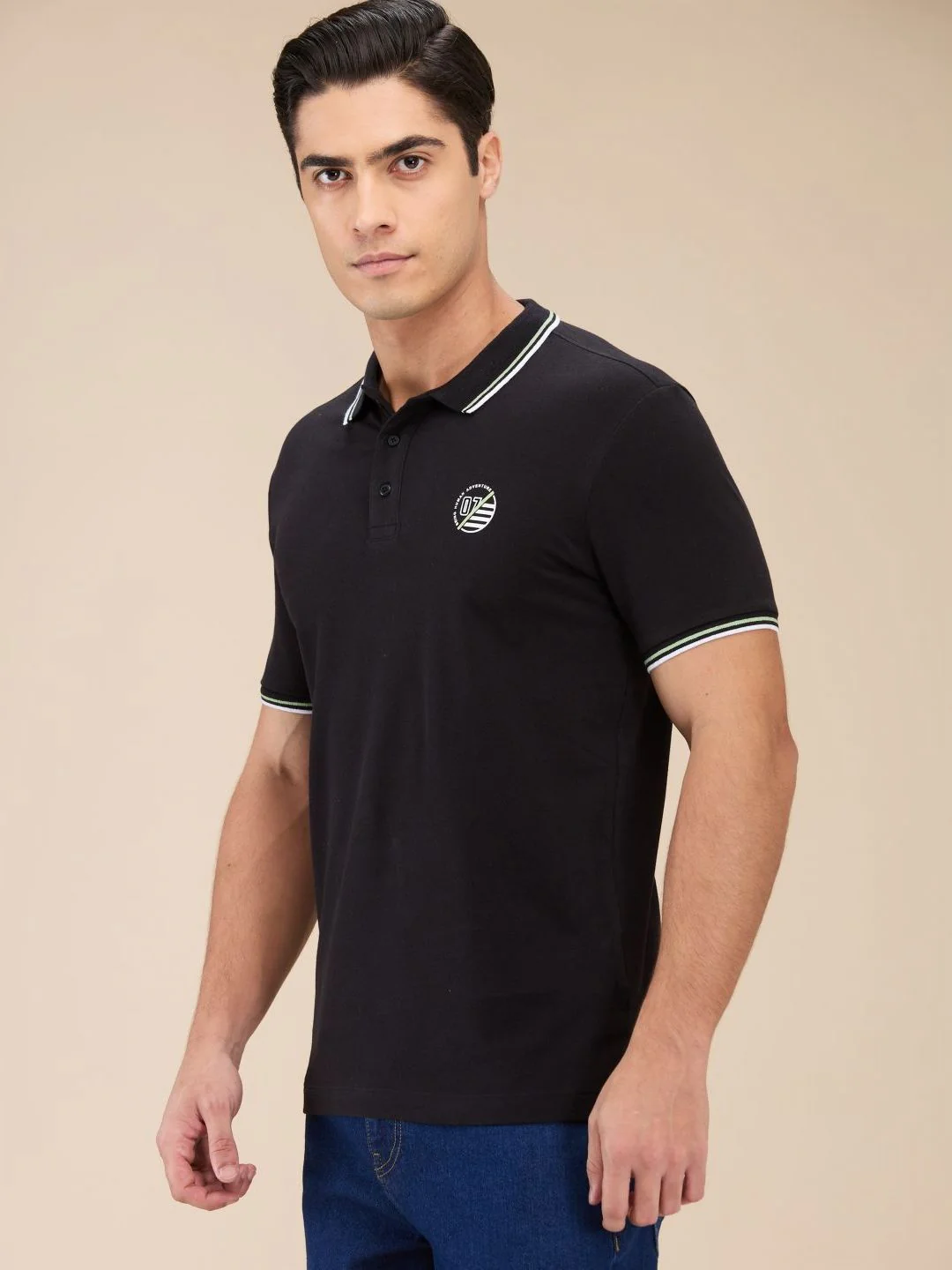 Being Human Men Solid Polo Collar Cotton T-Shirt - Image 3