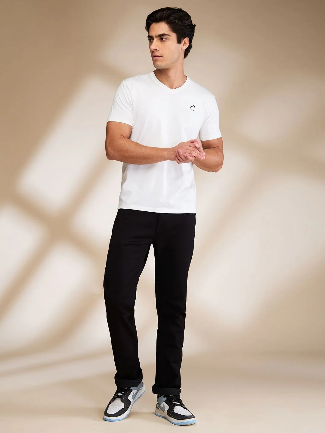 Being Human Men Solid V-Neck Cotton Slim Fit T-shirt - Image 4