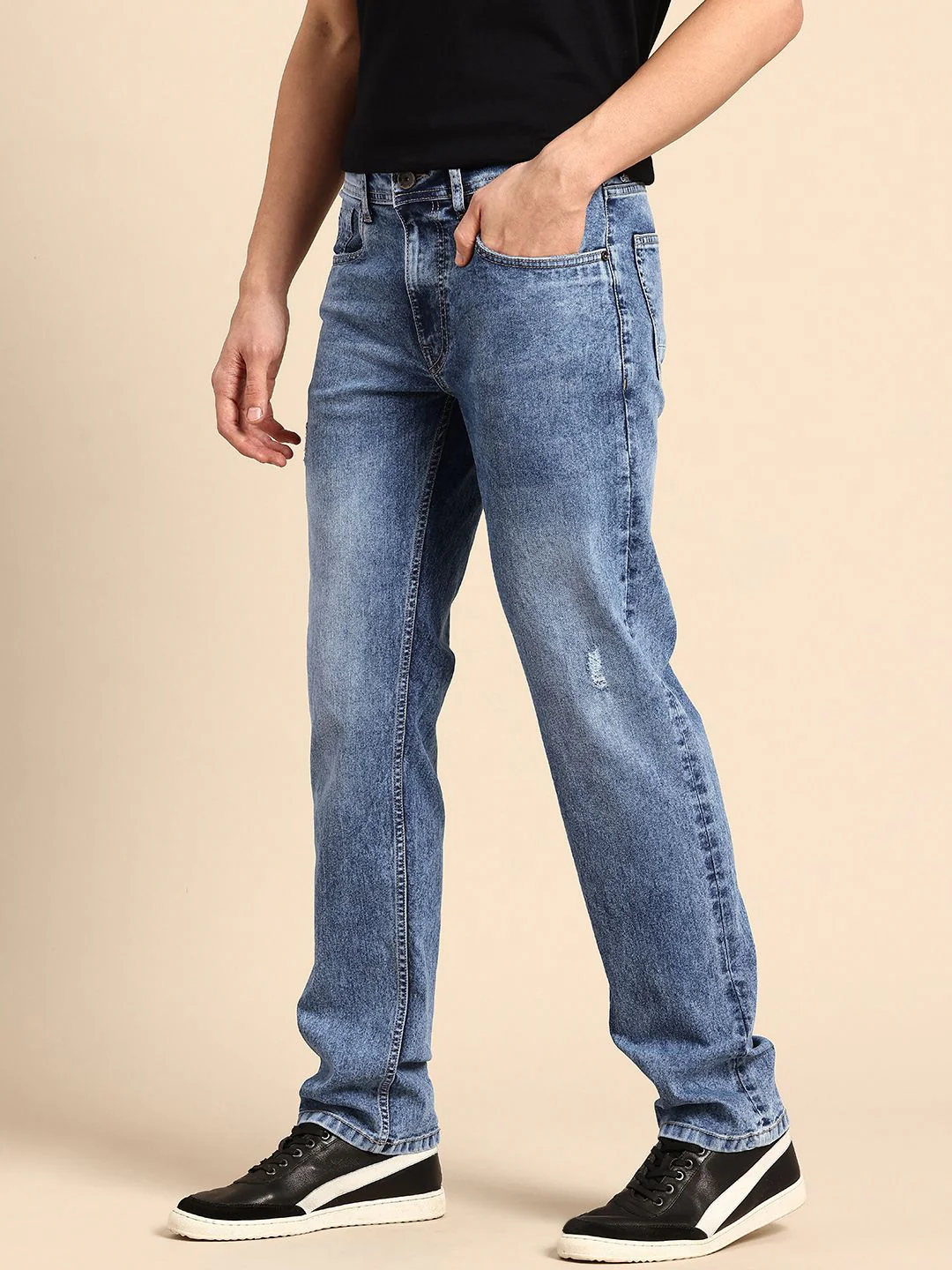 Being Human Men Straight Fit Low Distress Heavy Fade Stretchable Jeans - Image 2