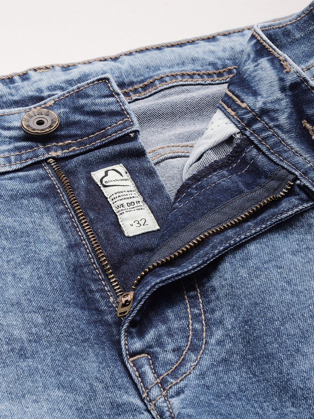 Being Human Men Straight Fit Low Distress Heavy Fade Stretchable Jeans - Image 4