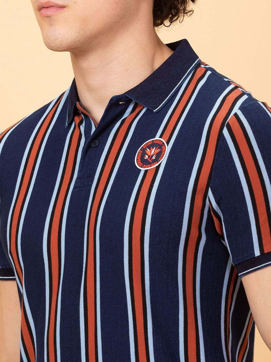 Being Human Men Striped Polo Collar Pockets T-shirt - Image 4