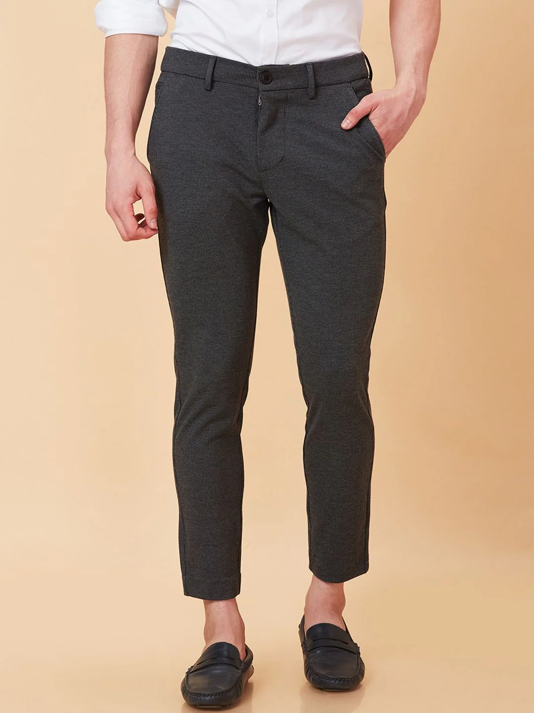 Being Human Men Textured Mid Rise Easy Wash Cotton Chino Trousers