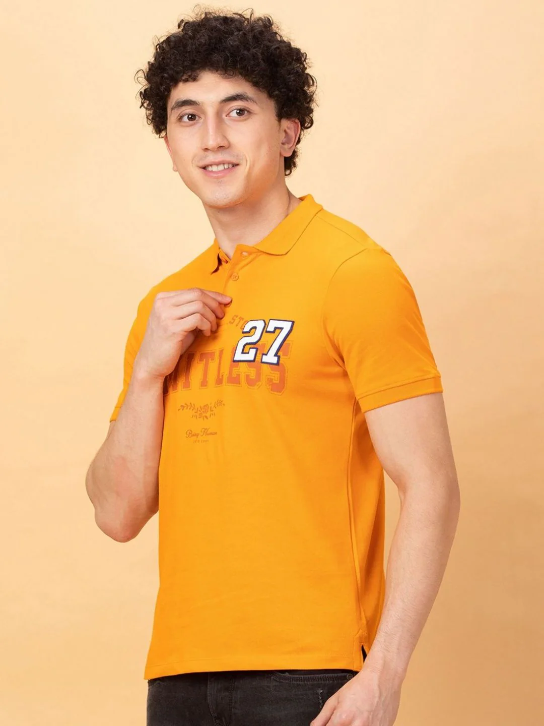 Being Human Men Typography Printed Polo Collar Applique T-shirt - Image 2