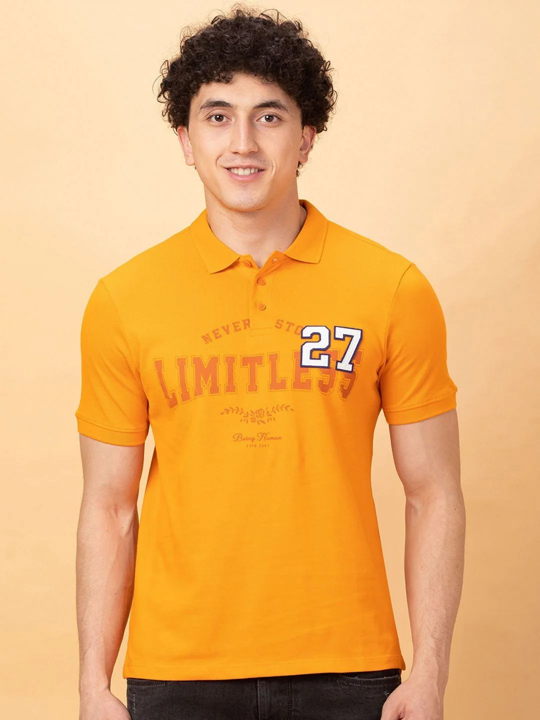 Being Human Men Typography Printed Polo Collar Applique T-shirt - Image 6