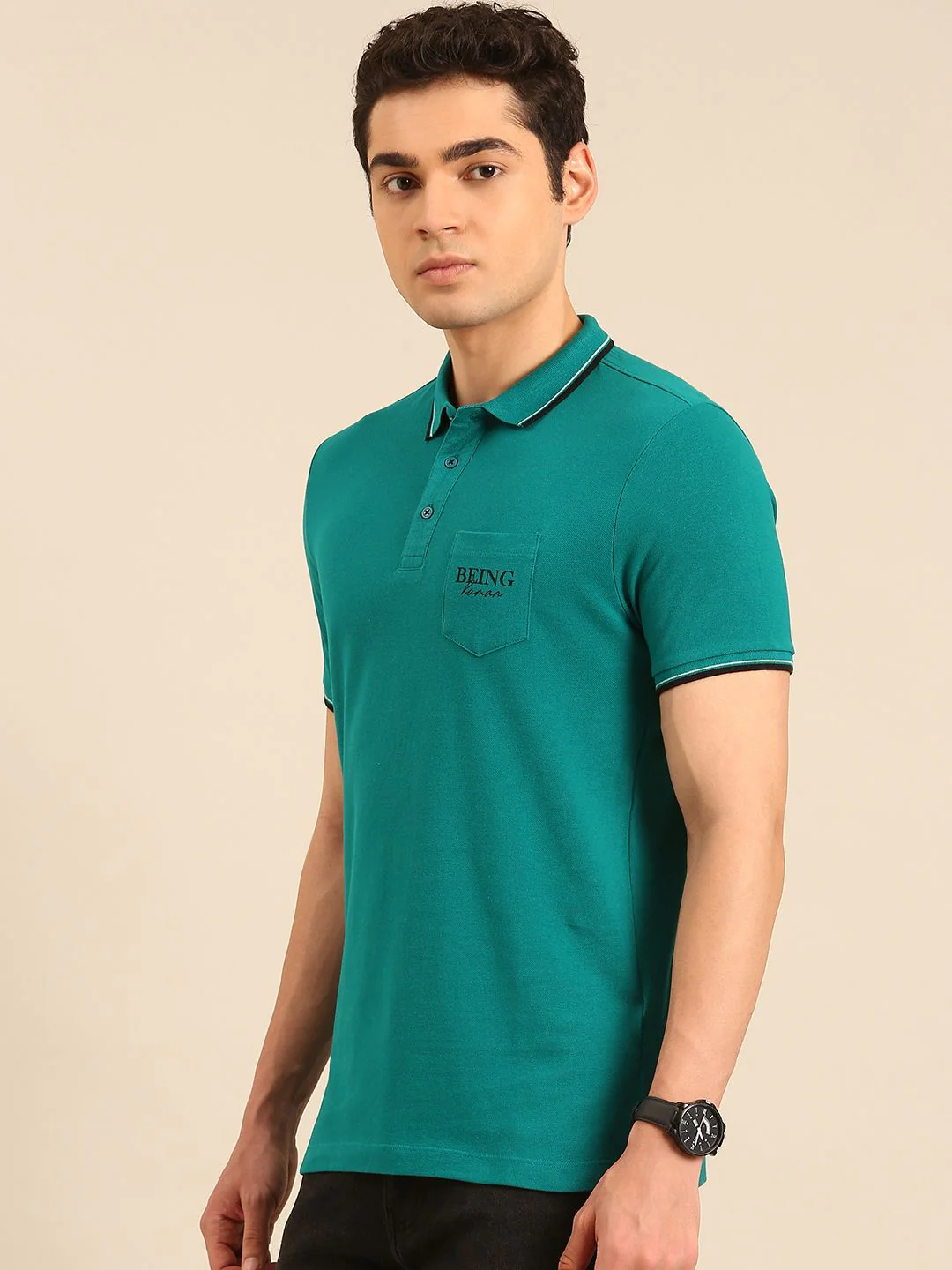 Being Human Polo Collar Pure Cotton T-shirt with Pocket - Image 3