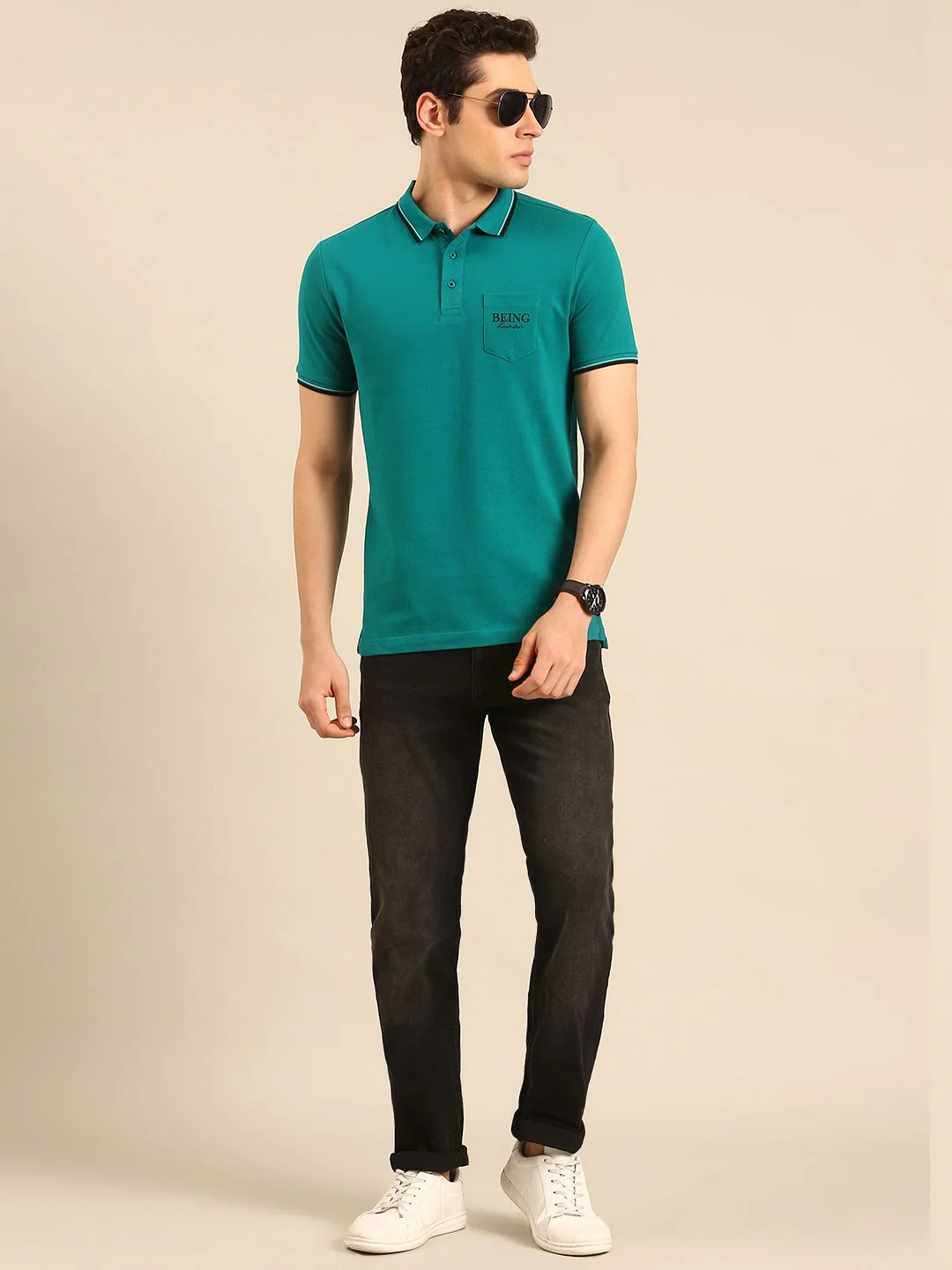 Being Human Polo Collar Pure Cotton T-shirt with Pocket - Image 4