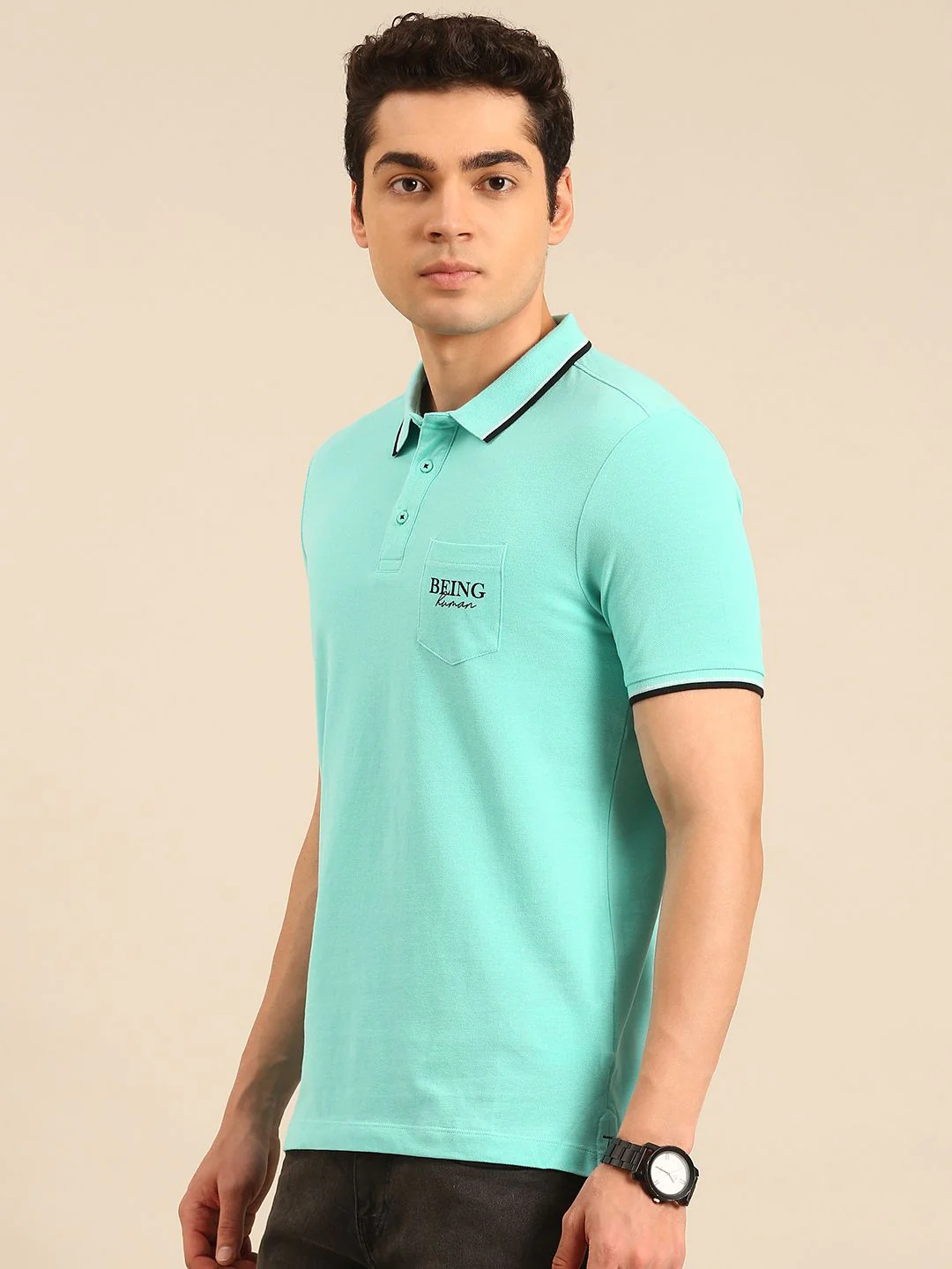 Being Human Polo Collar Pure Cotton T-shirt with Pocket - Image 3