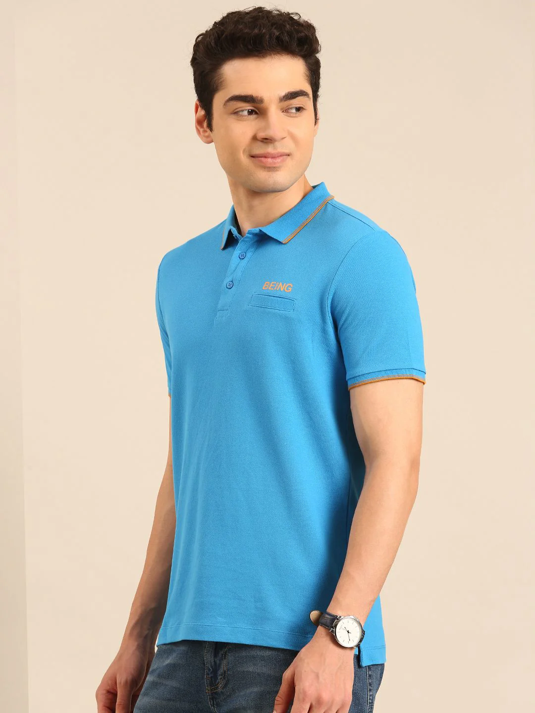 Being Human Polo Collar Pure Cotton T-shirt with Welt Pocket - Image 3