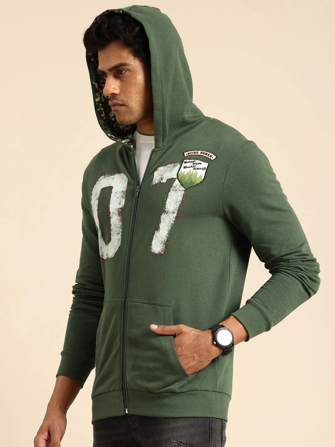 Being Human Printed Pure Cotton Hooded Sweatshirt - Image 3