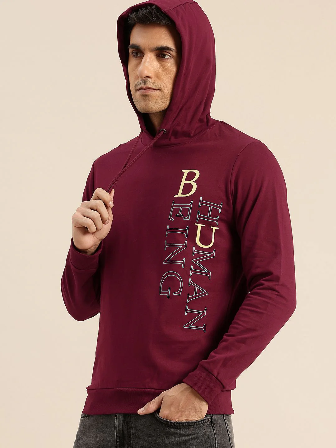 Being Human Pure Cotton Brand Logo Printed Hooded Pullover Sweatshirt - Image 3