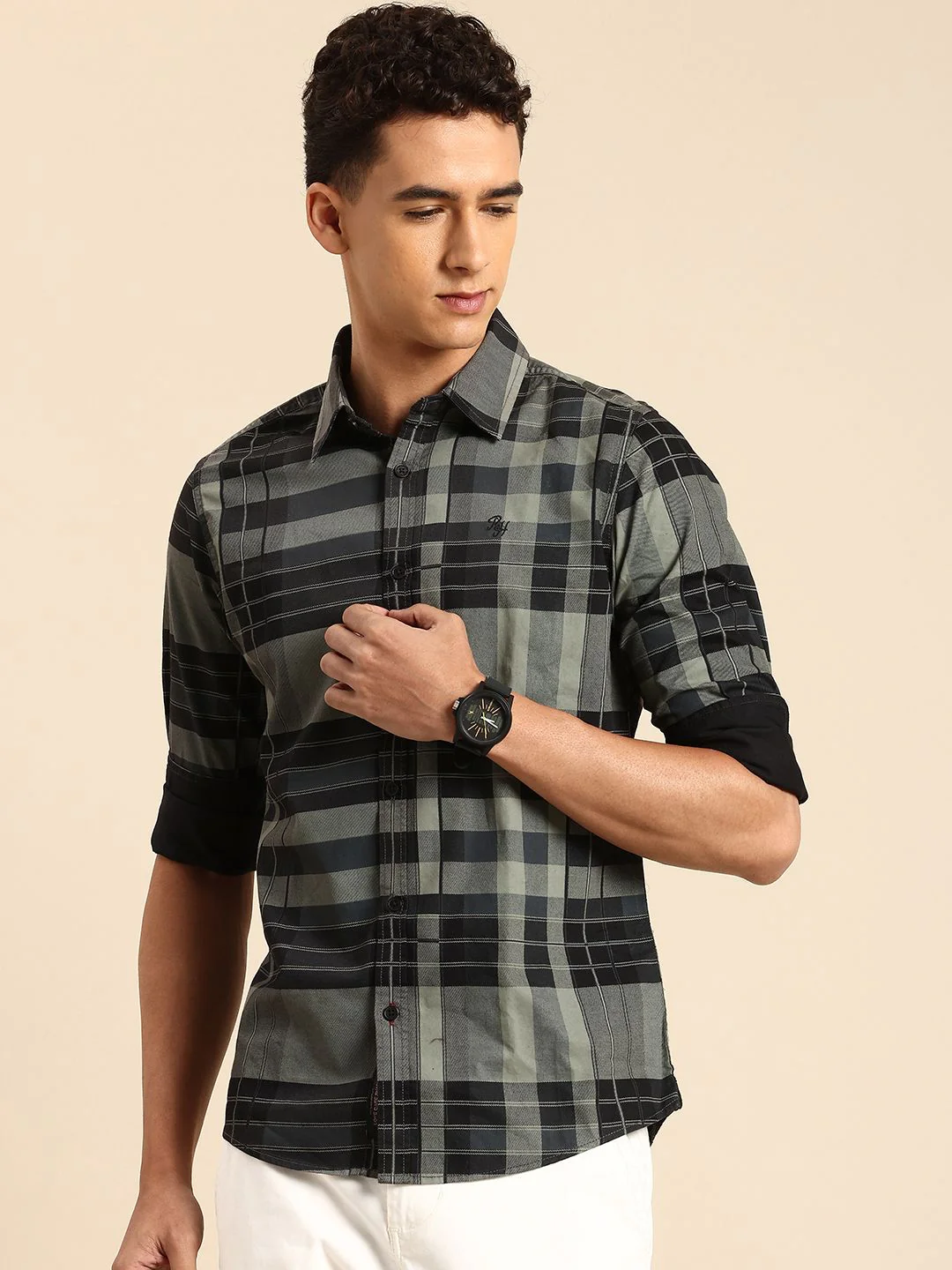 Being Human Pure Cotton Classic Slim Fit Opaque Checked Casual Shirt - Image 5