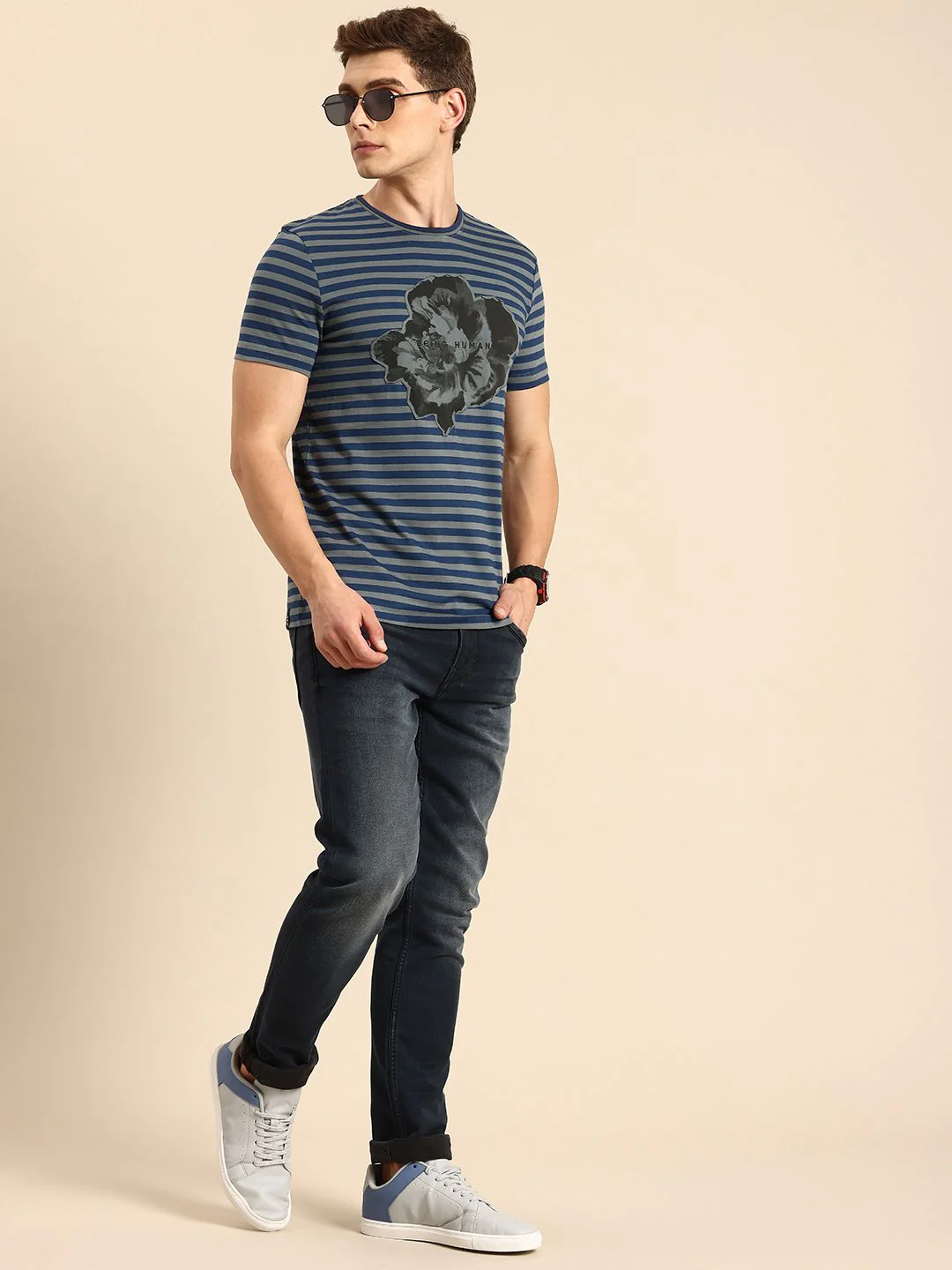 Being Human Pure Cotton Striped Applique T-shirt - Image 3