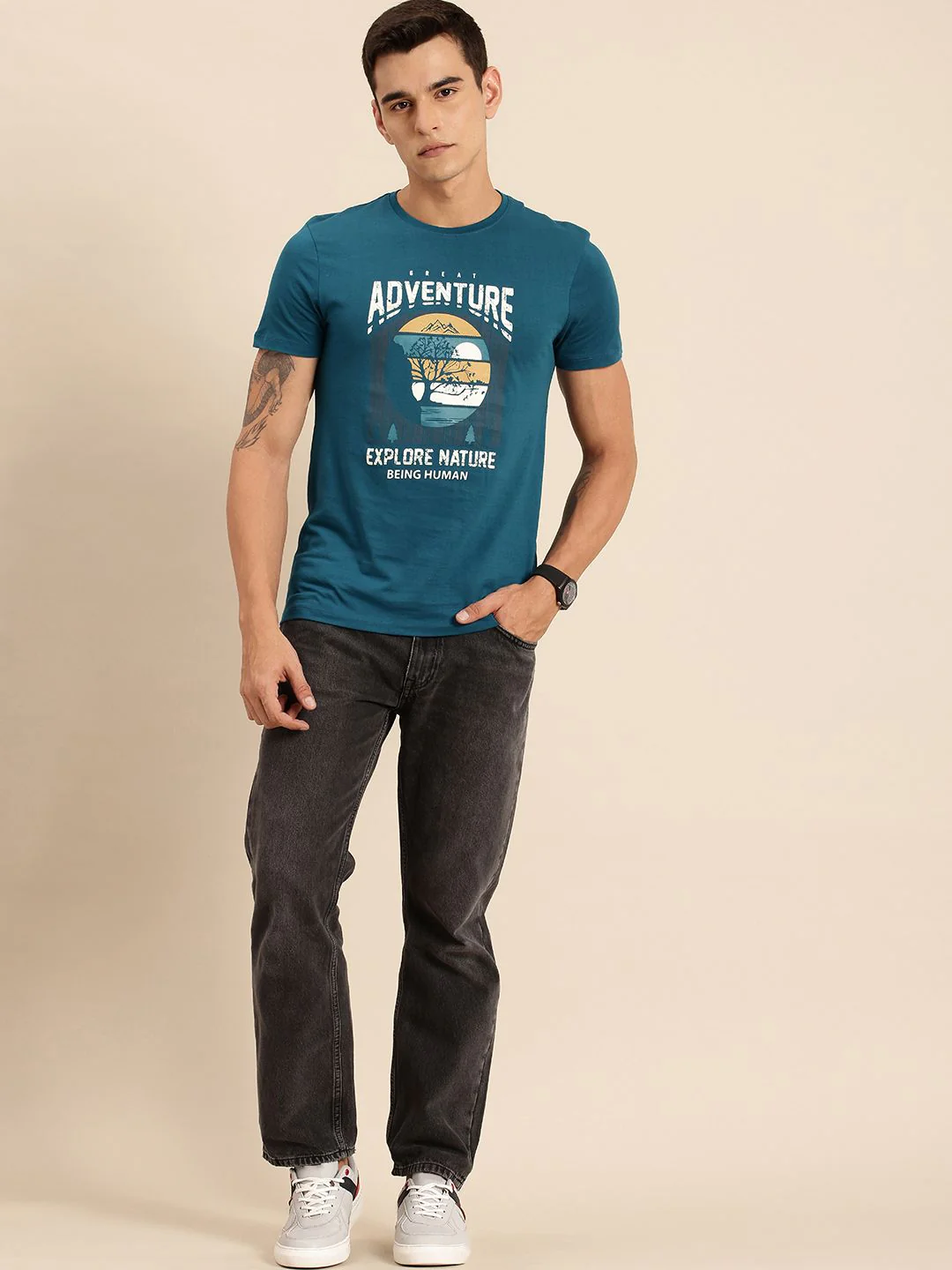 Being Human Pure Cotton Typography Printed T-shirt - Image 4