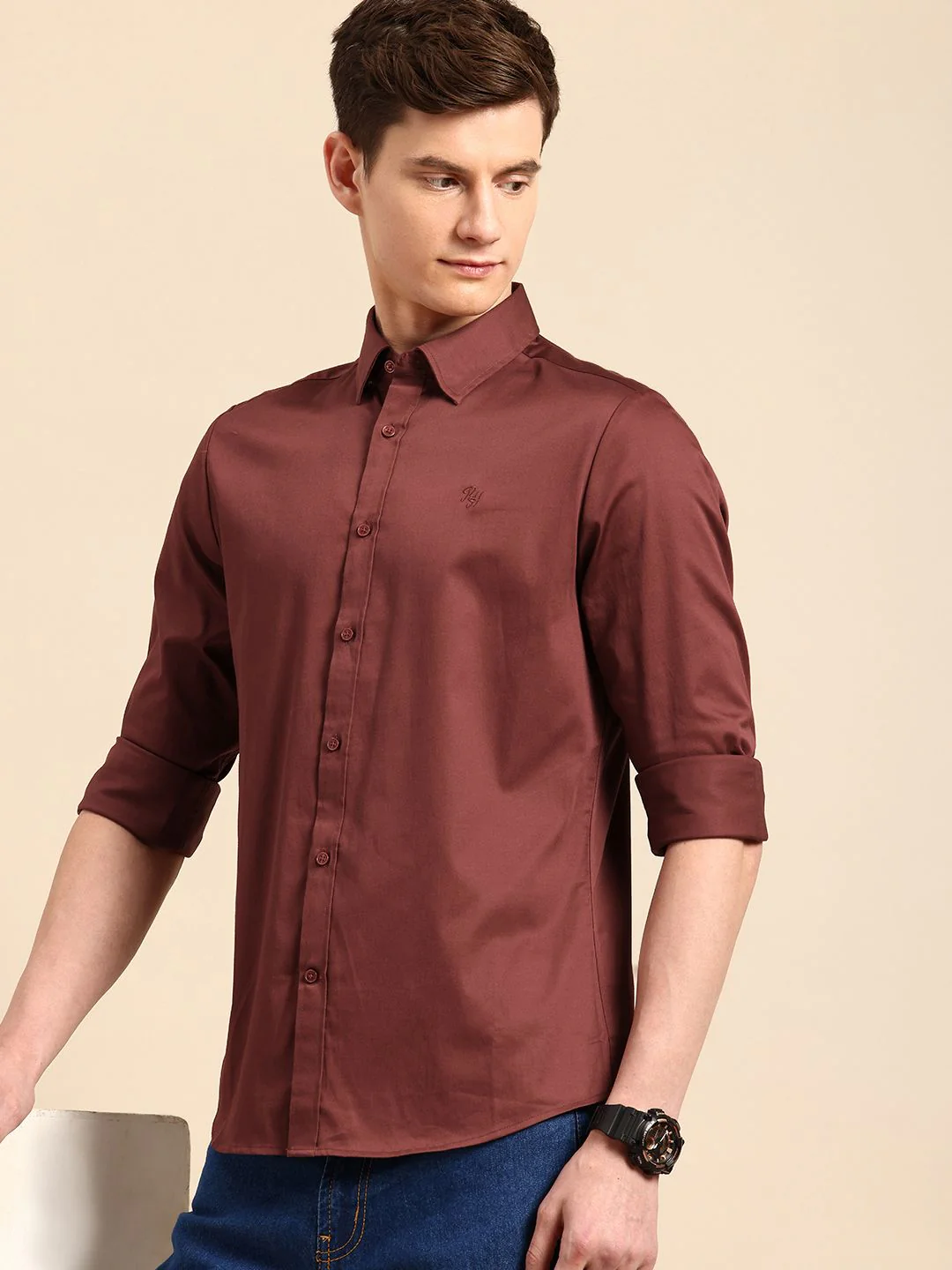Being Human Slim Fit Button-Down Collar Casual Shirt