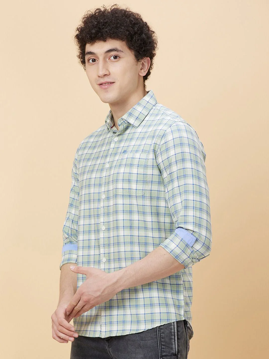 Being Human Slim Fit Tartan Checks Spread Collar Long Sleeves Casual Shirt - Image 3