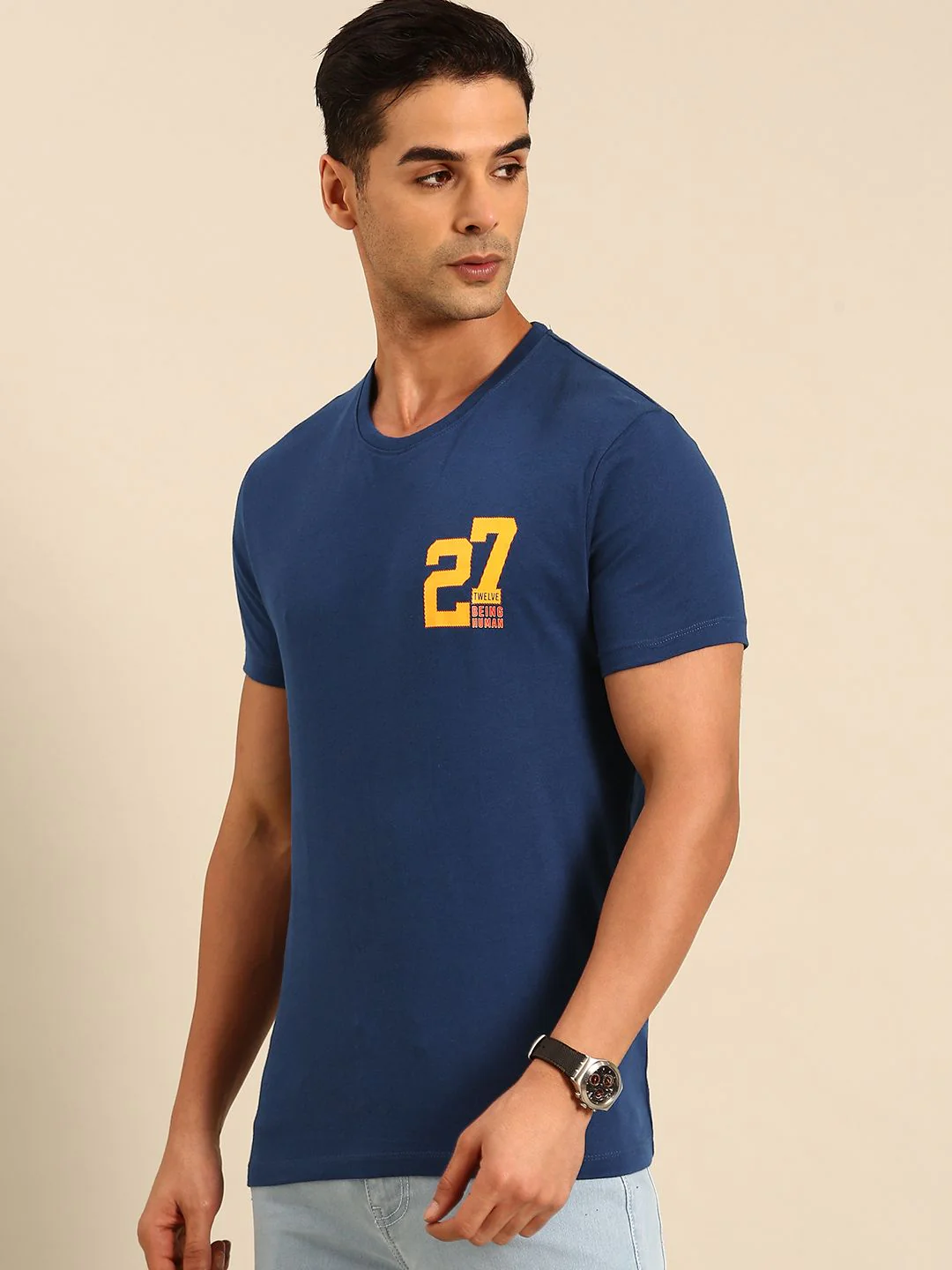 Being Human Solid With Minimal Print Detail Pure Cotton T-shirt - Image 3