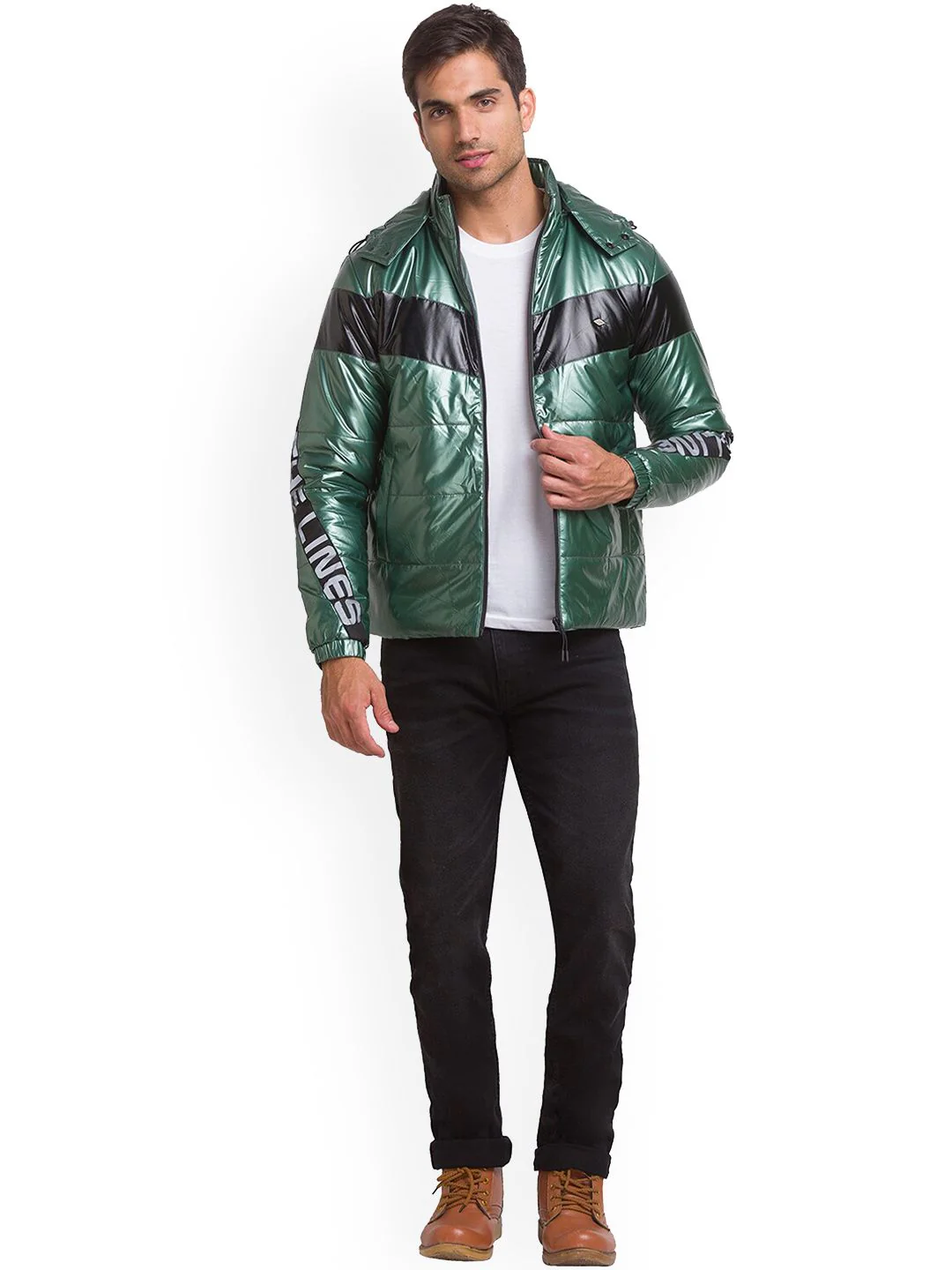 Being Human Striped Hooded Puffer Jacket - Image 4