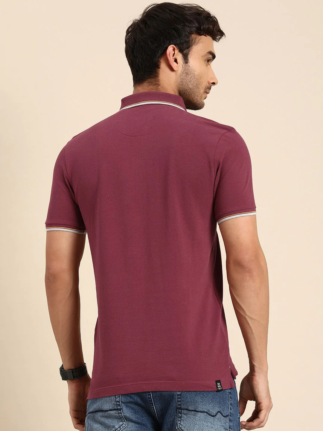Being Human Striped Polo Collar Pure Cotton T-shirt - Image 5