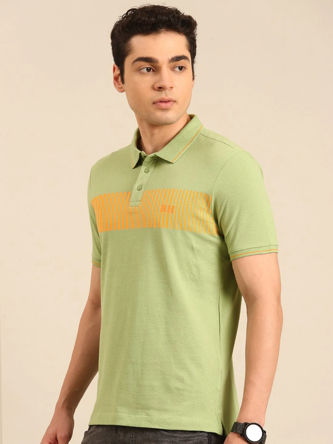 Being Human Striped Polo Collar Pure Cotton T-shirt