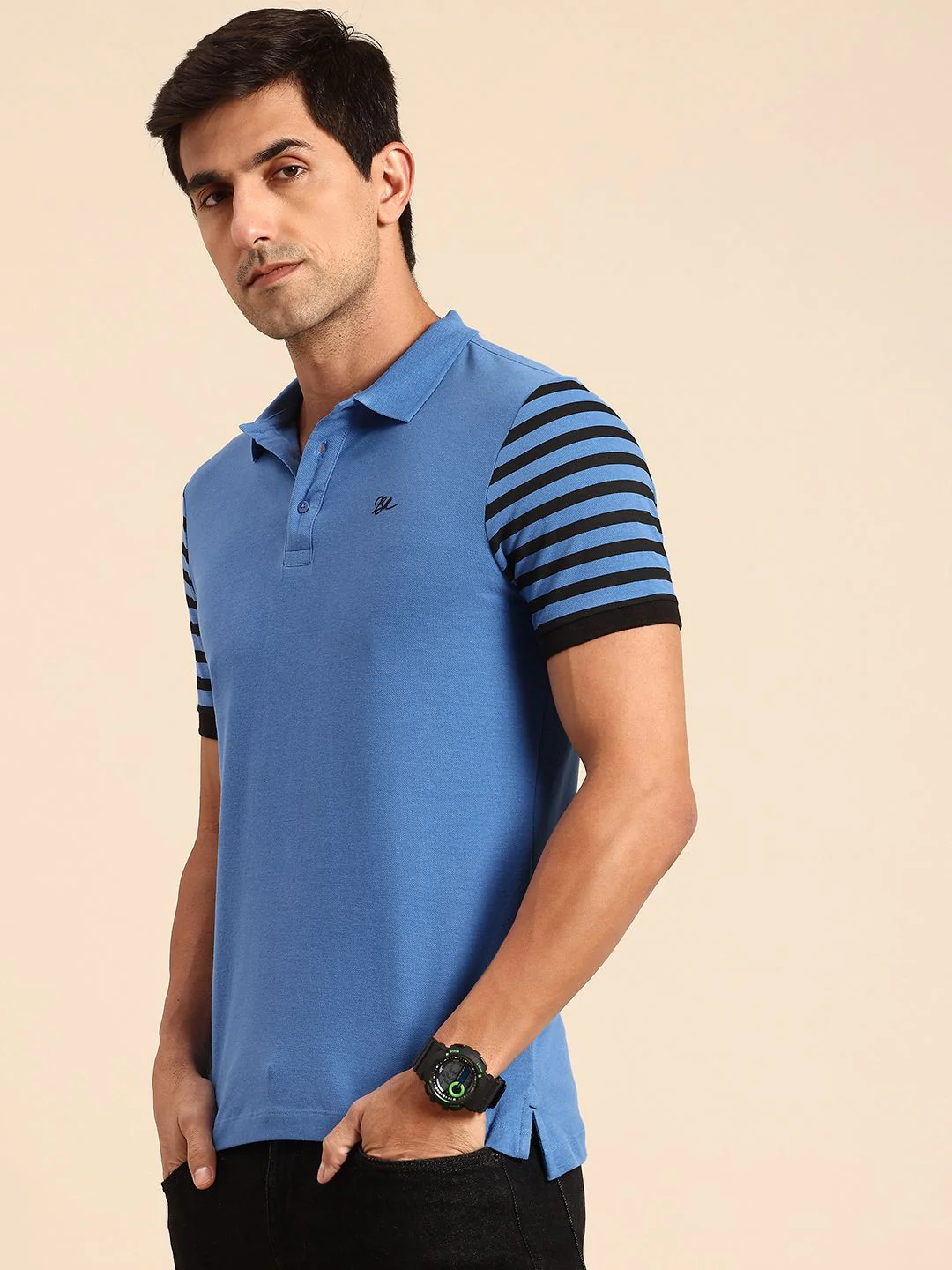 Being Human Striped Polo Collar Pure Cotton T-shirt - Image 3