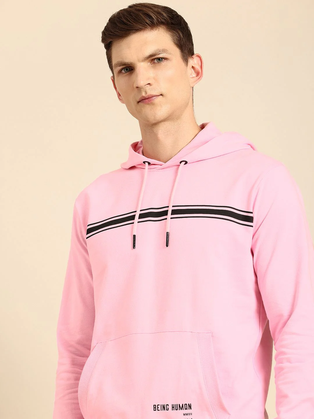 Being Human Striped Pure Cotton Hooded Sweatshirt