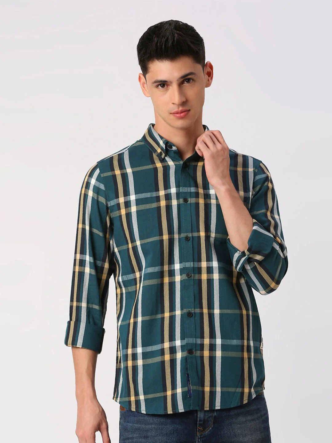 Being Human Tartan Checked Cotton Slim Fit Casual Shirt