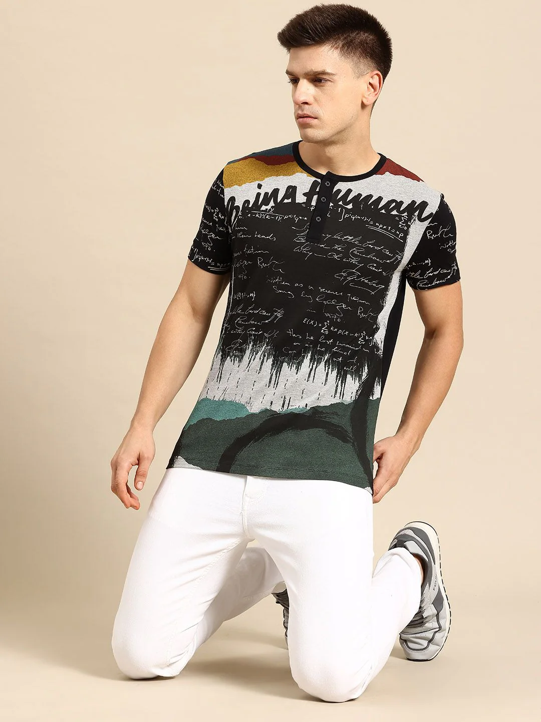 Being Human Typography Henley Neck T-shirt - Image 4