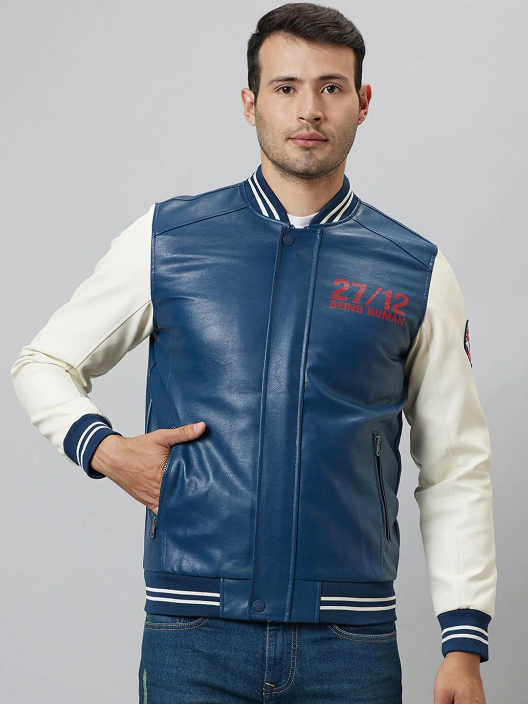 Being Human Typography Printed Cotton Varsity Jacket