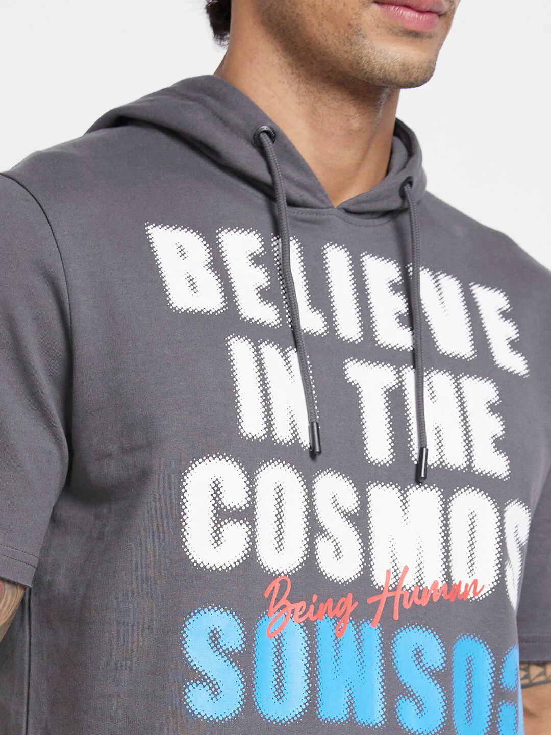 Being Human Typography Printed Hooded Cotton Pullover - Image 2