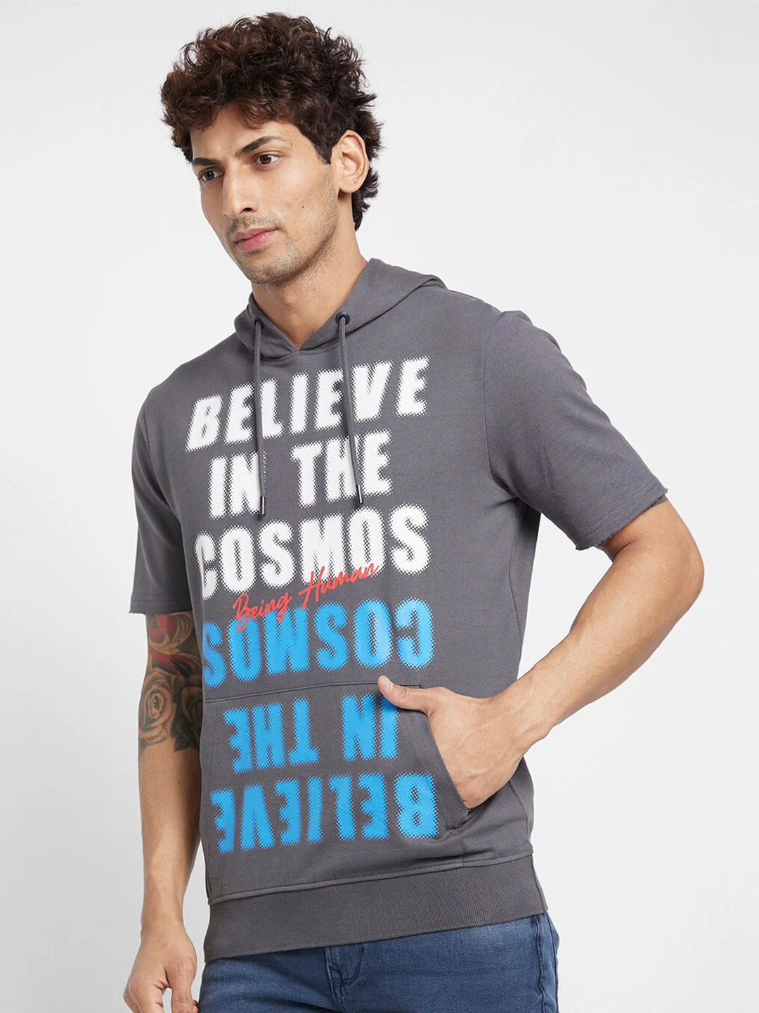Being Human Typography Printed Hooded Cotton Pullover - Image 3
