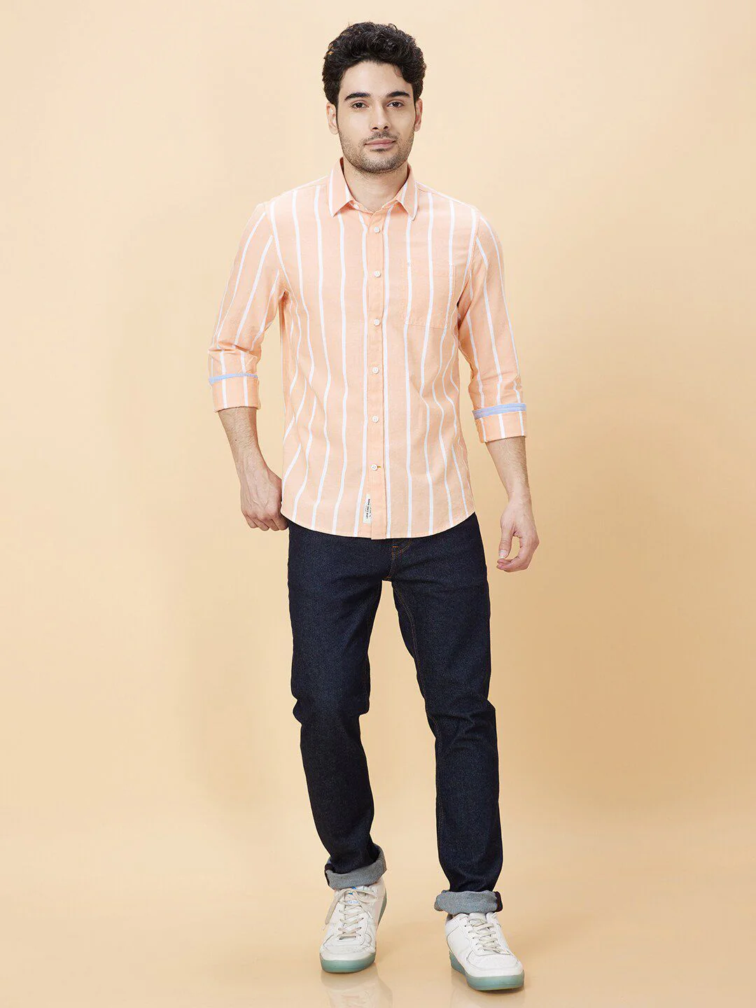 Being Human Vertical Stripes Spread Collar Slim Fit Cotton Casual Shirt - Image 4